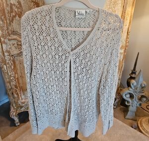 CJ Banks Openwork Knit Cardigan in Light Beige